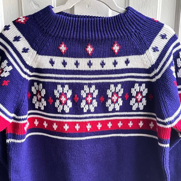 Vintage 70s Fair Isle Nordic Mock Neck Snowflake Sweater - Picture 3 of 7